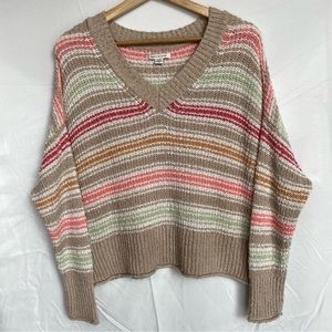 American Eagle Outfitters Stripe V Neck Sweater Size Small Knit Layering